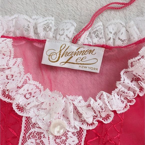 Vintage 60s Shannon Lee Slip Dress Petticoat Robe Women's M/L Pink Lace Sheer - Picture 7 of 11